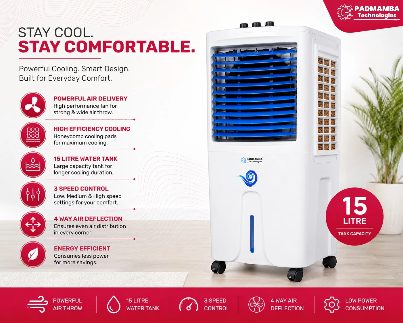 Padmamba Technologies 15L Personal Air Cooler 4