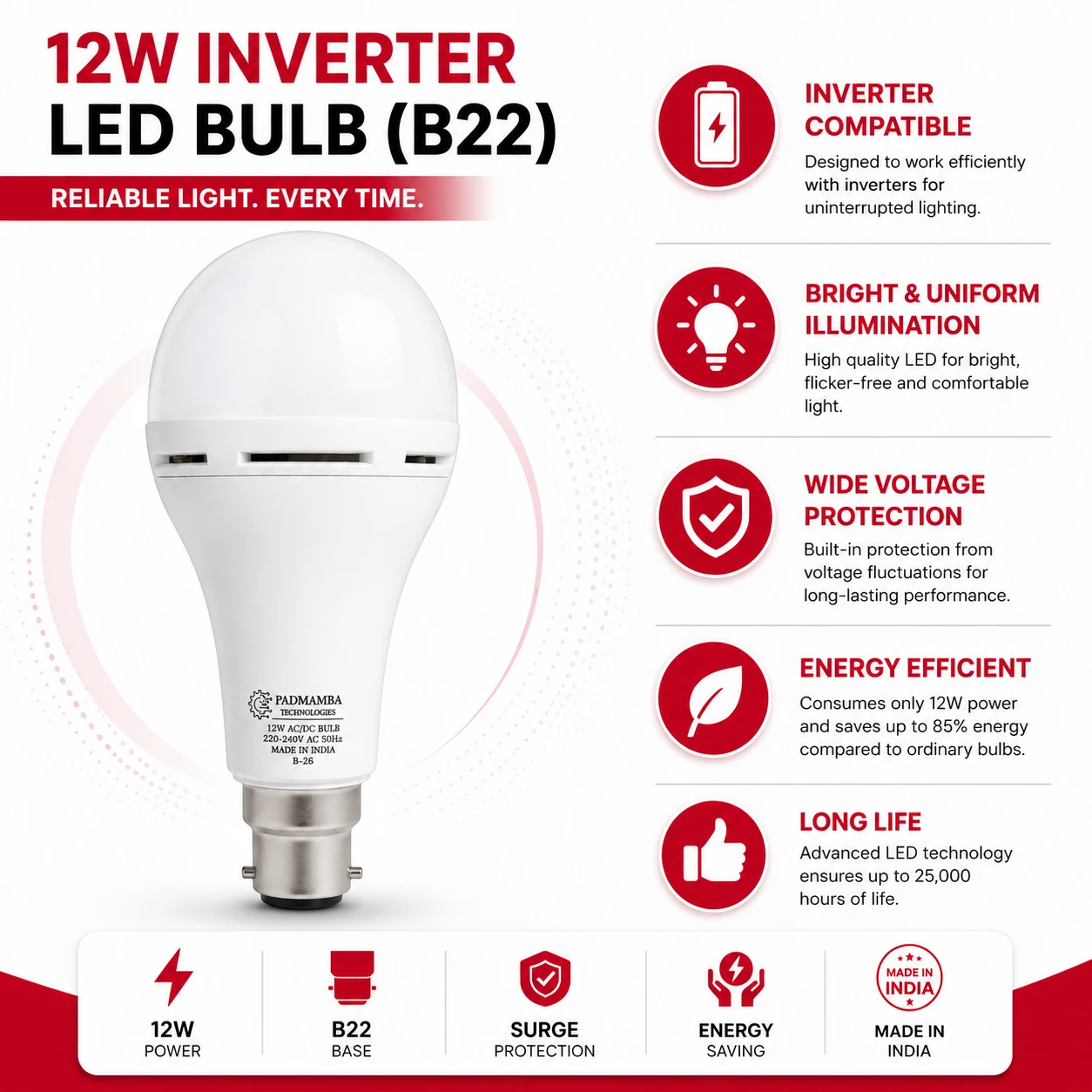 PADMAMBA Technologies 12W Inverter LED Bulb 3