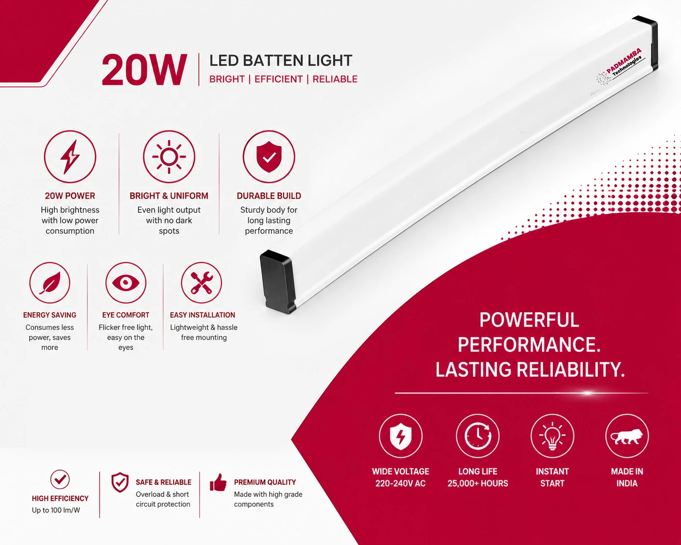 PADMAMBA Technologies 20W T-5 LED Batten Light 3