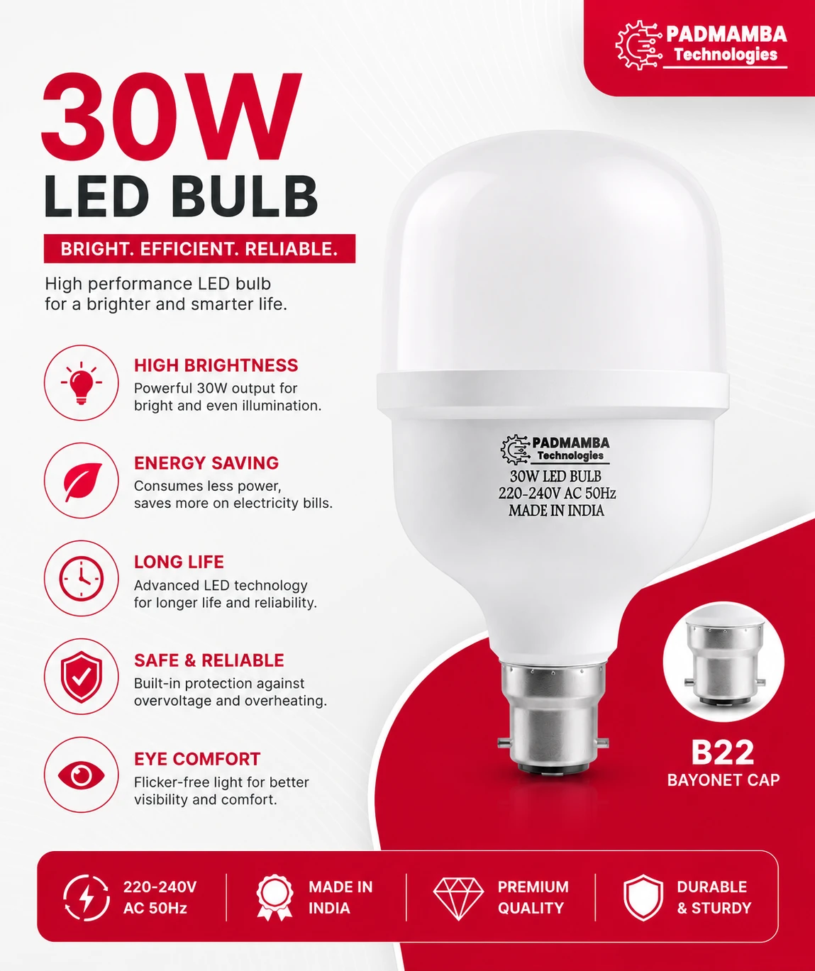 PADMAMBA Technologies 30W High-Power LED Bulb 4