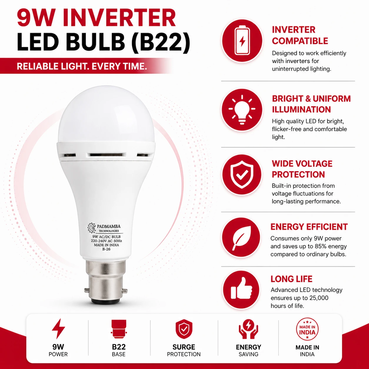 PADMAMBA Technologies 9W Inverter LED Bulb 3