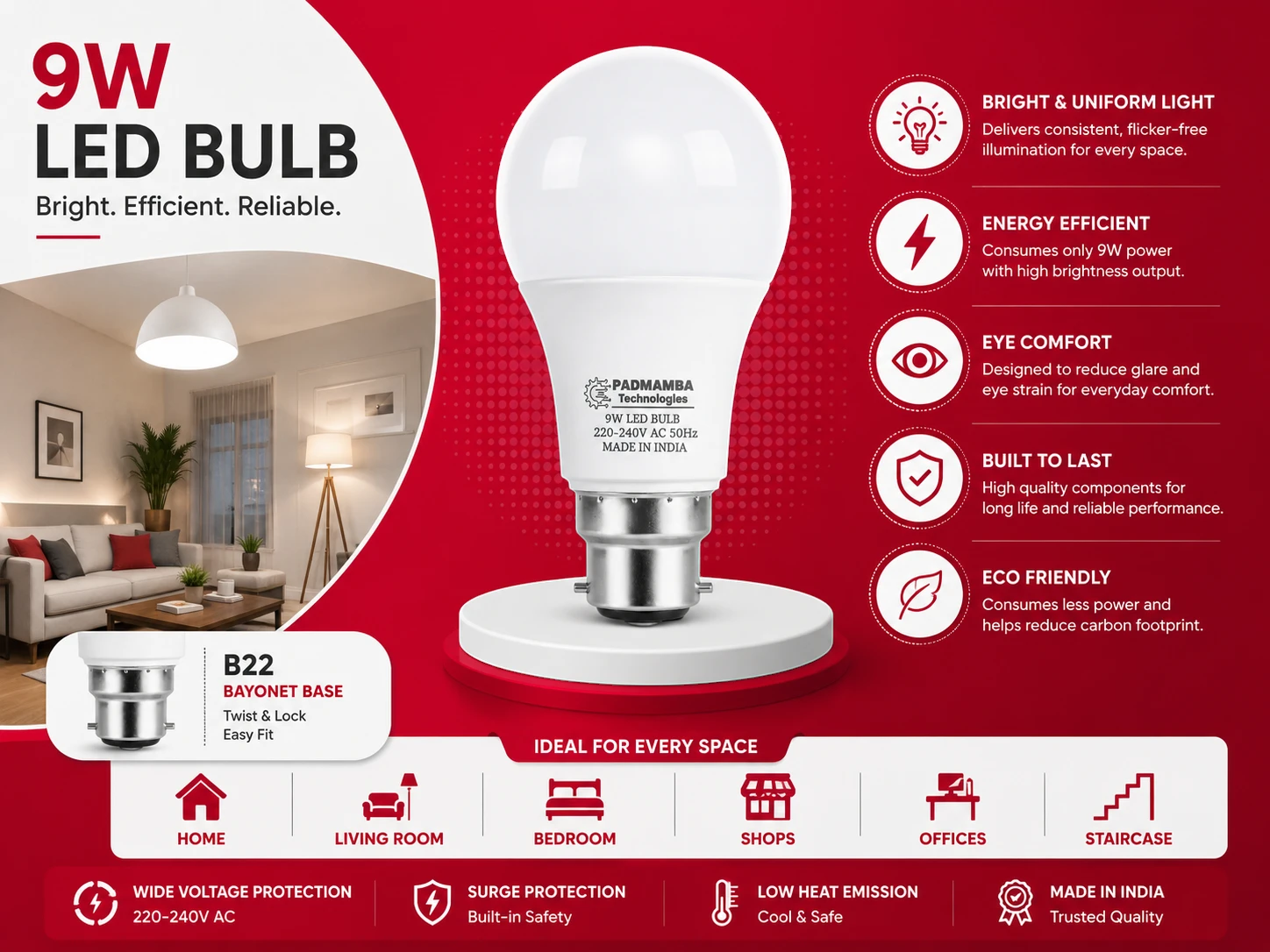 PADMAMBA Technologies 9W LED Bulb 3