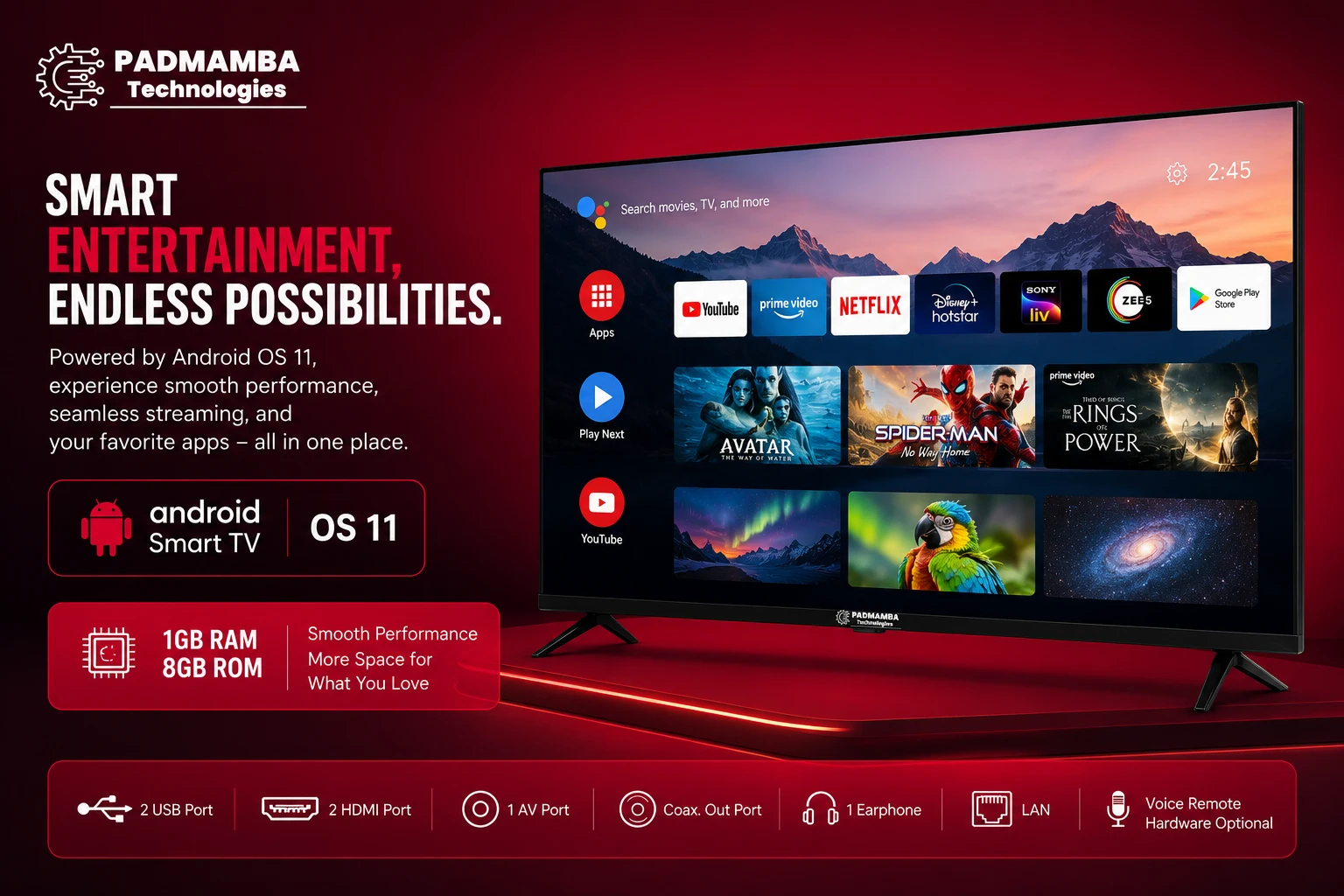 Padmamba Technologies LE32PTS4FL 32" Full HD Smart LED TV 5