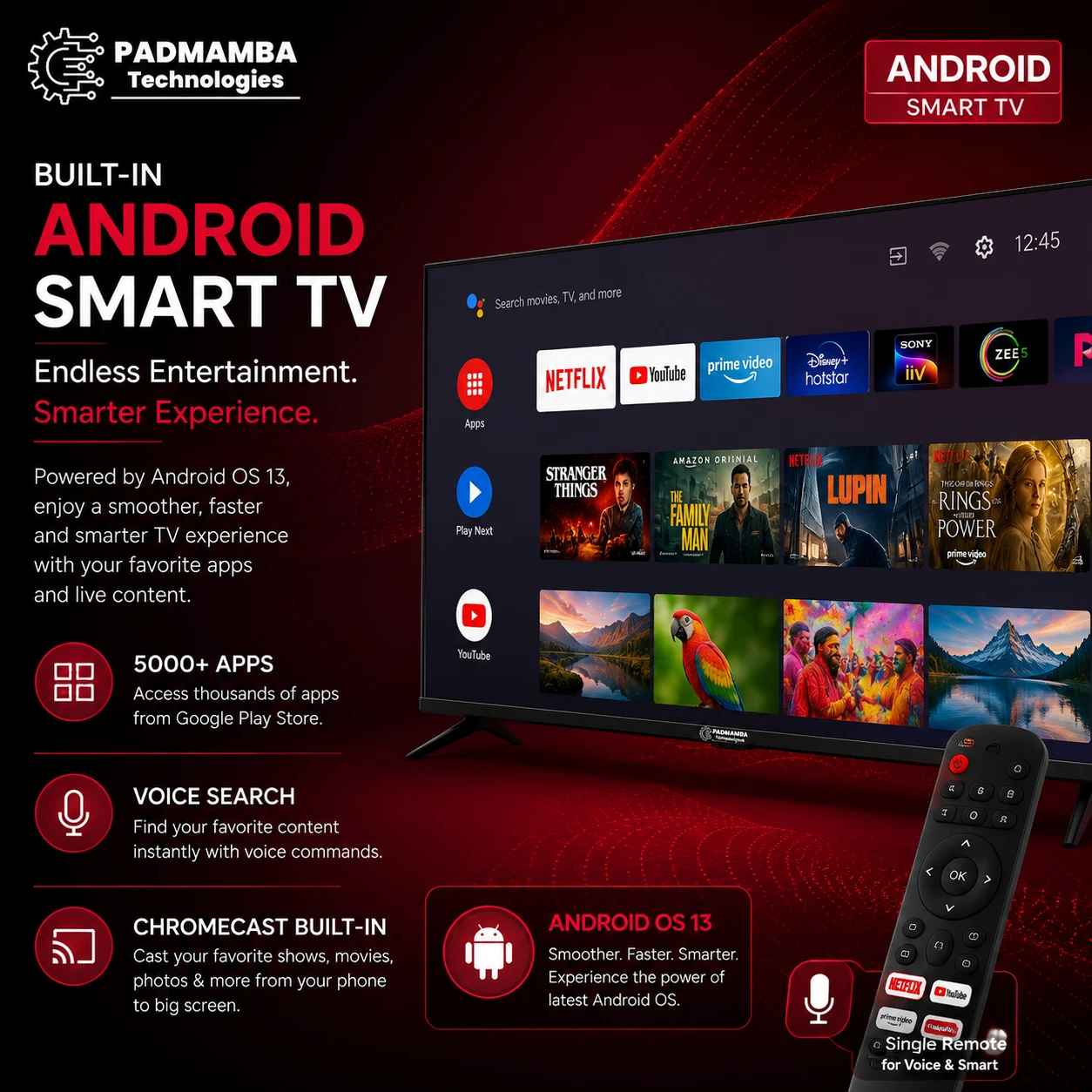 Padmamba Technologies LE50PTS8FLU 50" 4K Android Smart LED TV 5