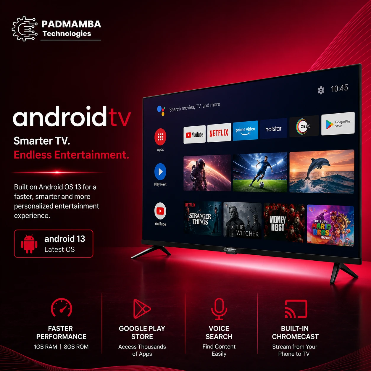 Padmamba Technologies LE55PTS8FLU 55" 4K Android Smart LED TV 4